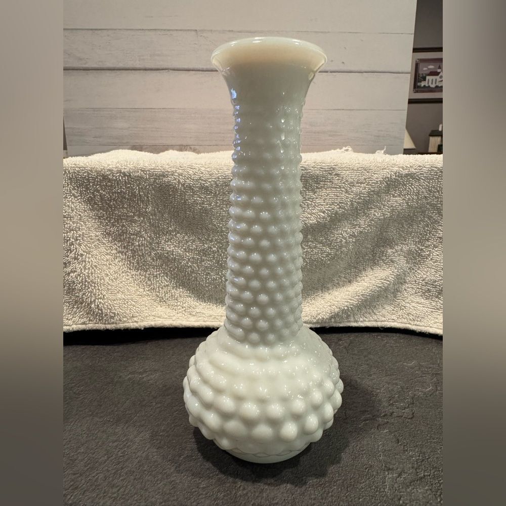 Vintage Elegant White Milk Glass Hobnail Vase